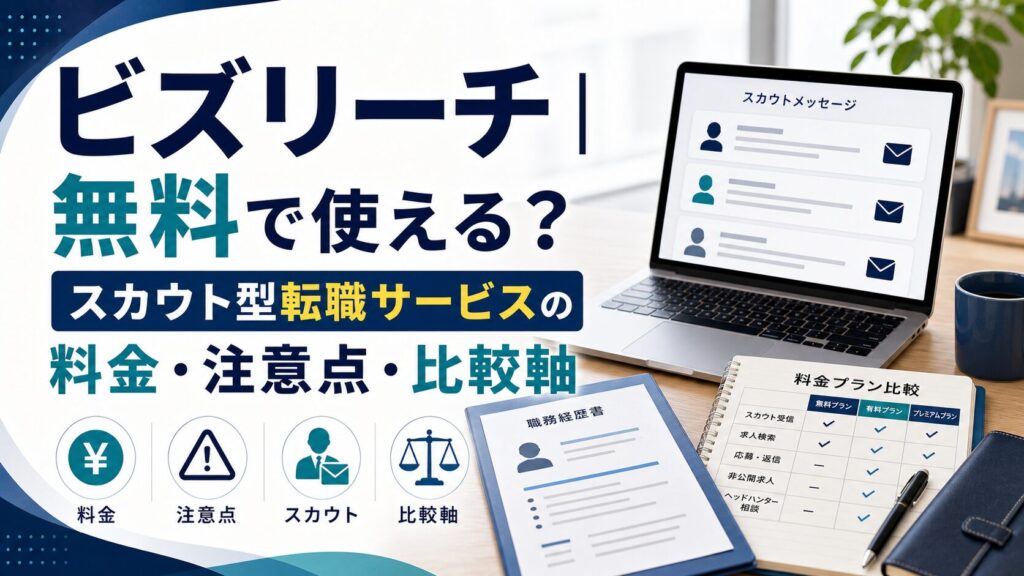 ビズリーチ｜無料で使える？スカウト型転職サービスの料金・注意点・比較軸のアイキャッチ画像