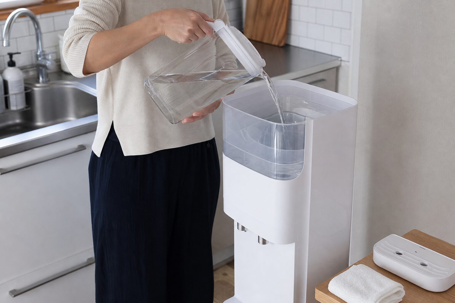 補充型ウォーターサーバーへ水道水を給水するイメージ