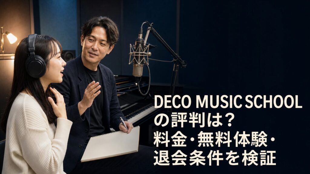 DECO MUSIC SCHOOLの評判・料金・無料体験・退会条件を解説する記事のアイキャッチ