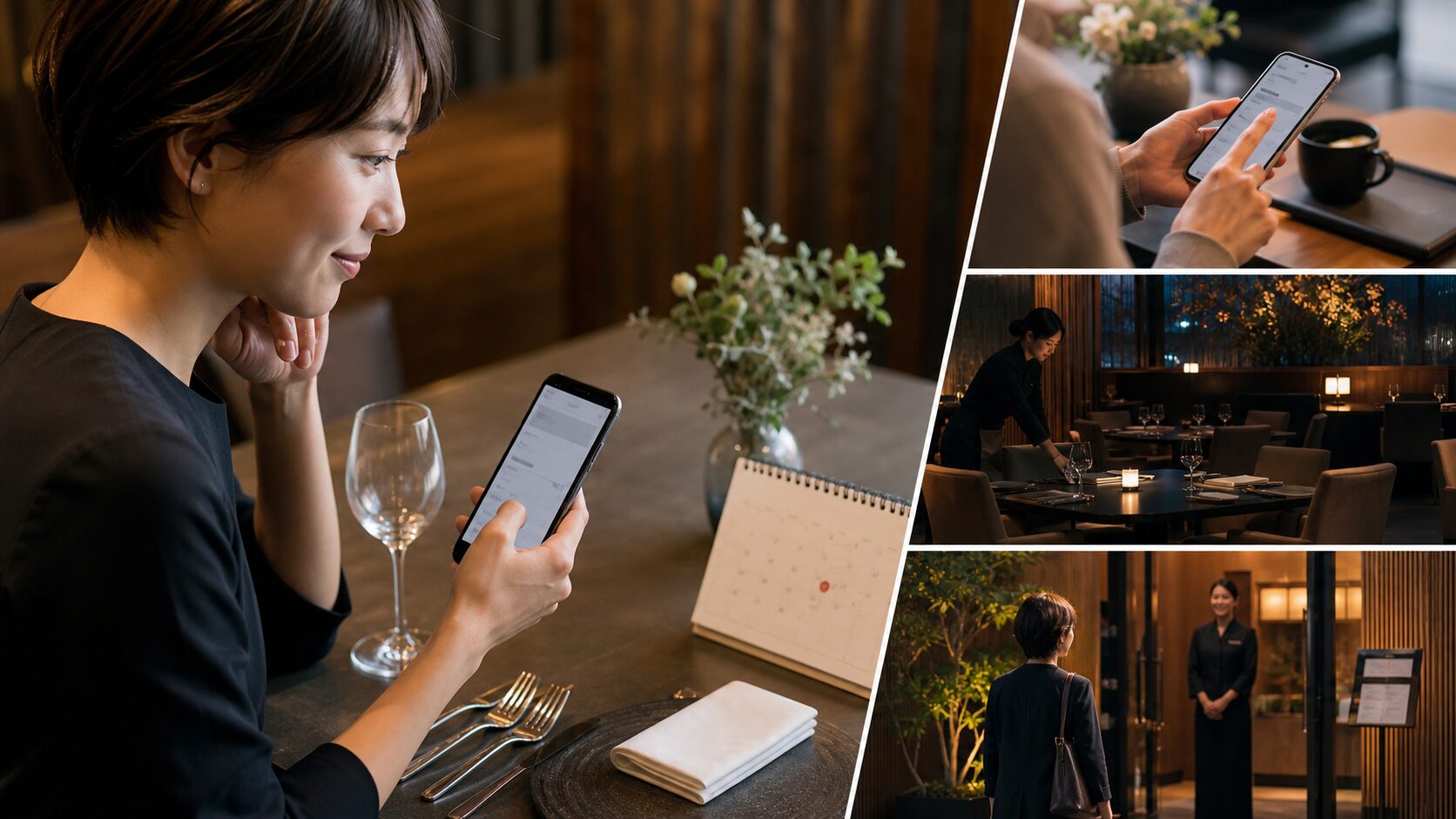 レストランの予約内容と来店日をスマートフォンで確認するイメージ