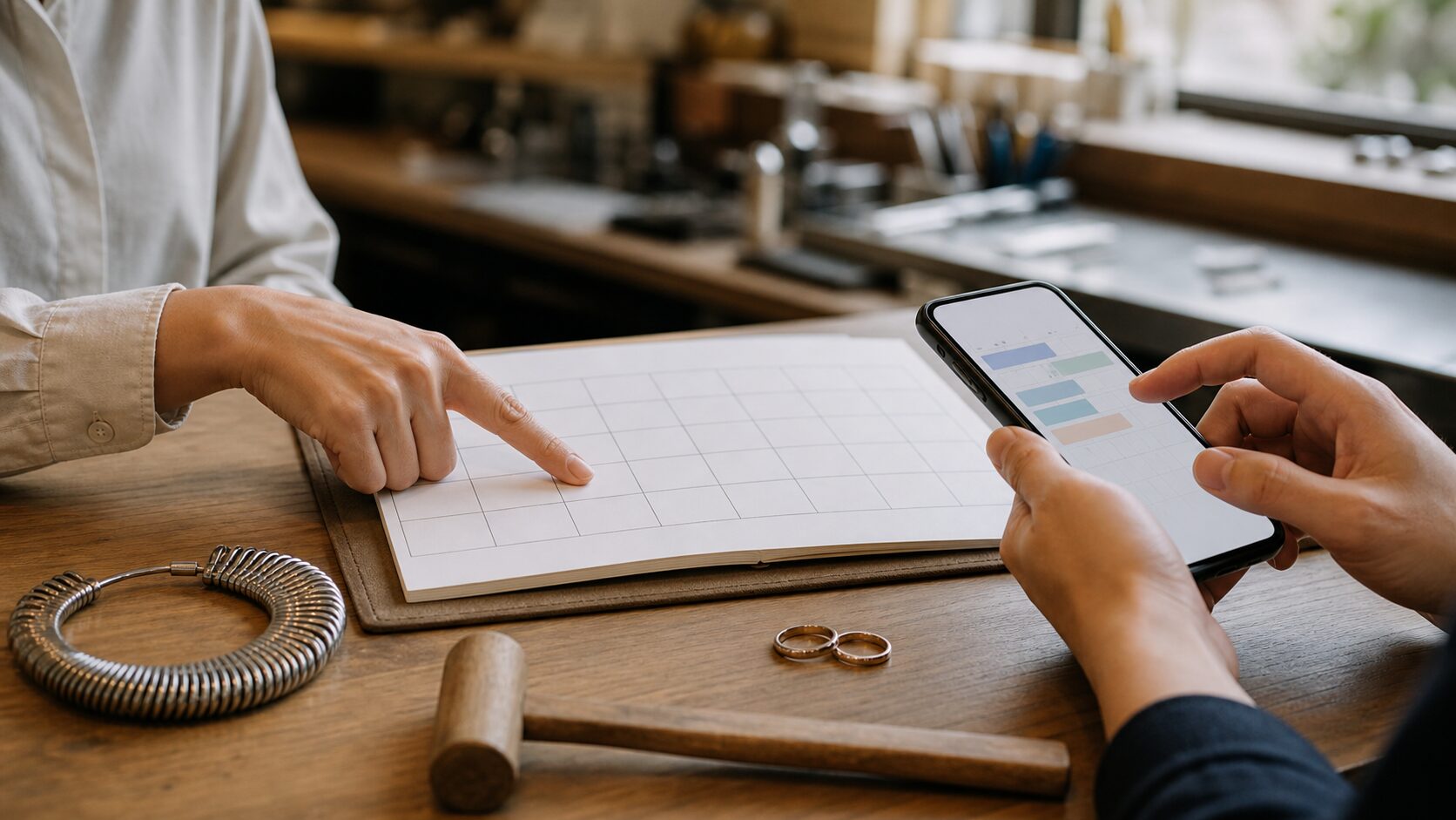 結婚指輪の予約枠と制作納期を確認するイメージ