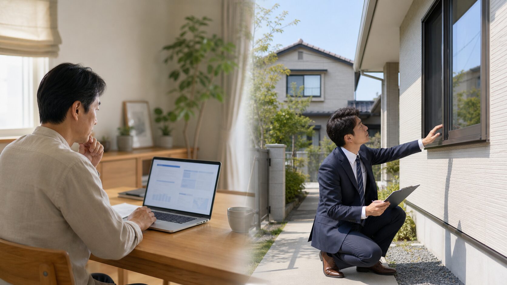 匿名査定と訪問査定の進め方を対比したイメージ