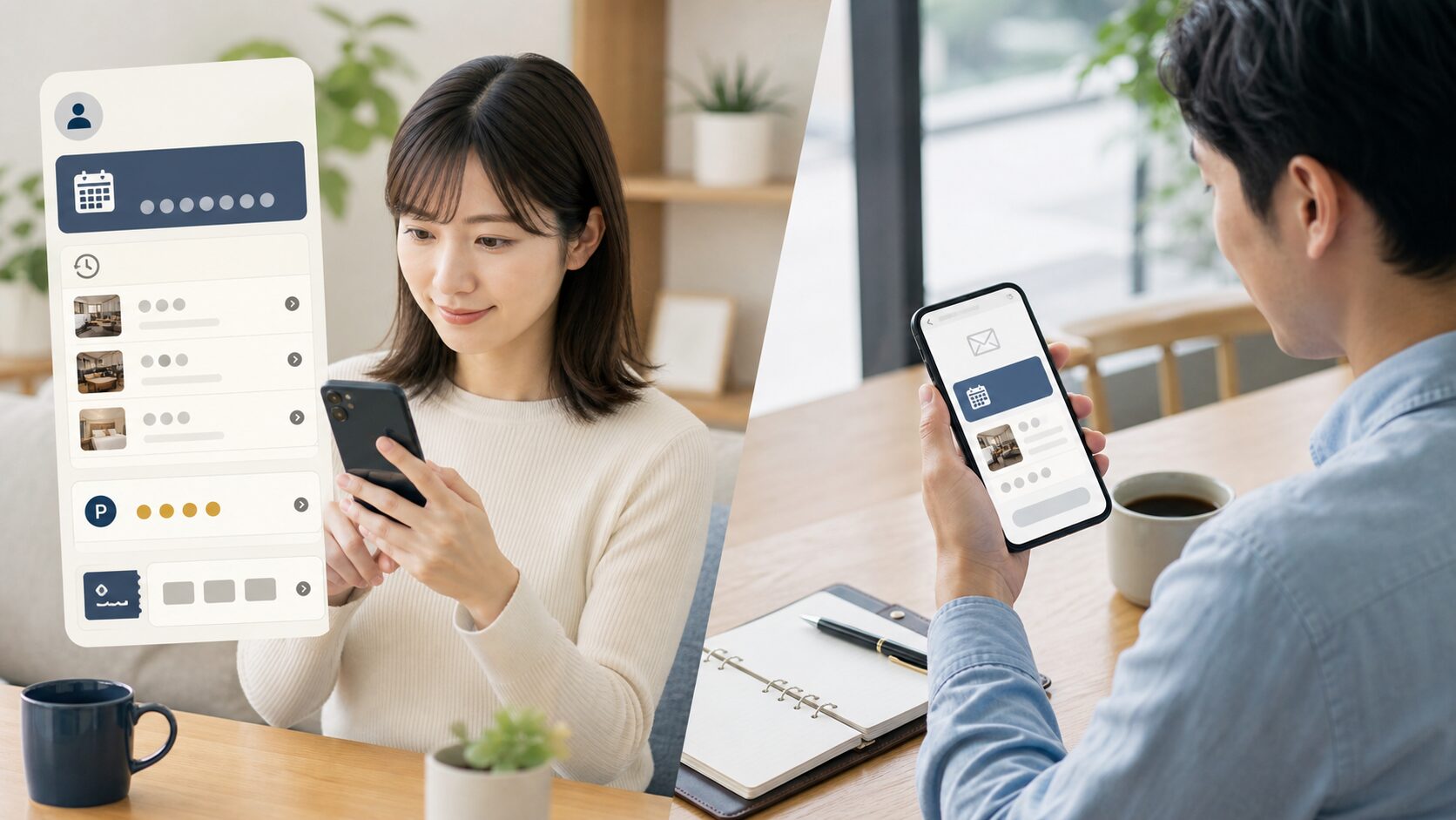 無料会員のマイページとゲスト予約メールを比較するイメージ