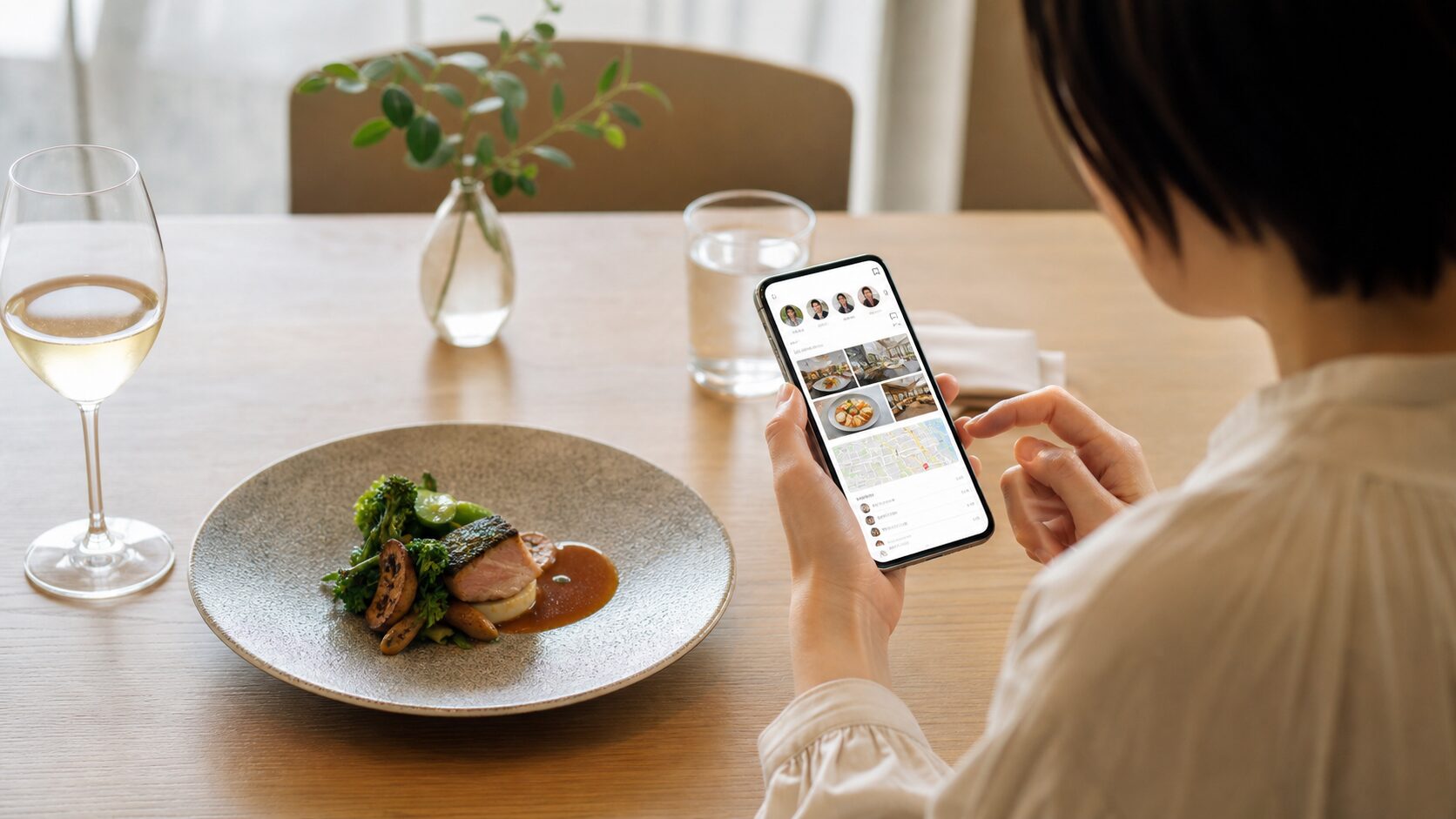 料理写真と投稿者プロフィールから飲食店を探すイメージ