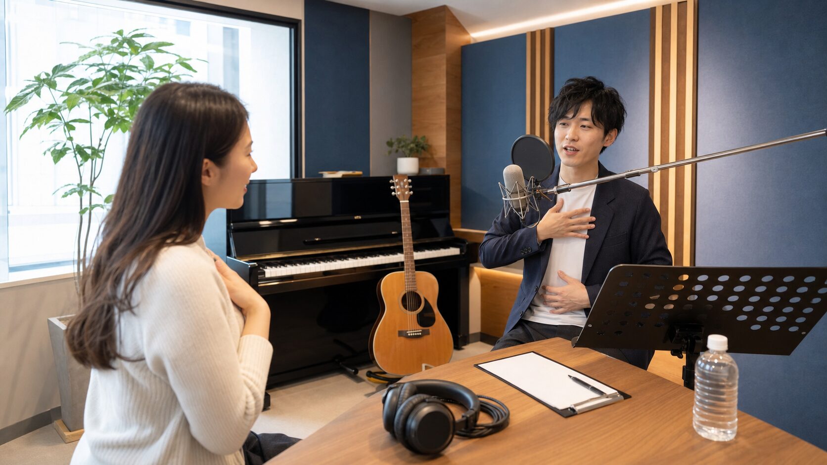 音楽教室の無料体験で講師の説明を聞くイメージ