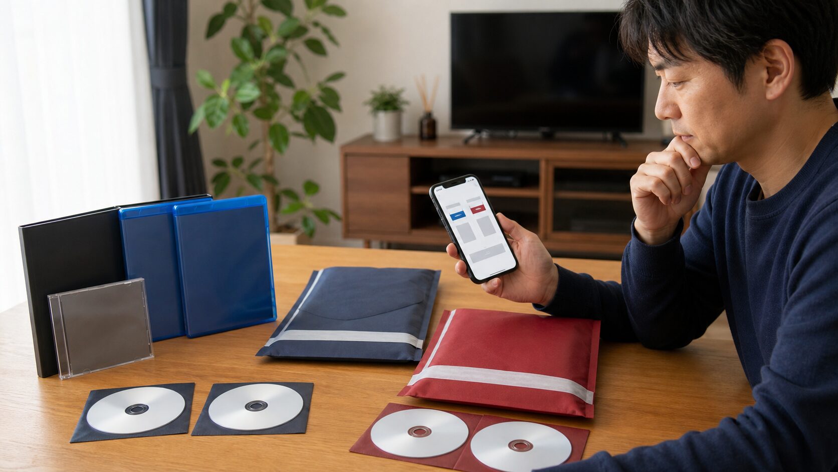 DVD・CDの宅配レンタルプランを2通の封筒で比べるイメージ