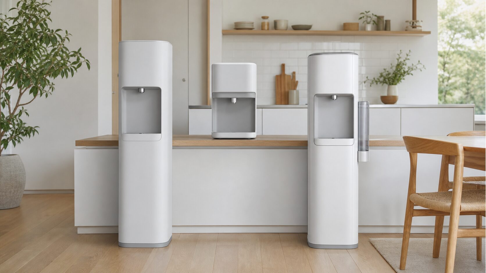 床置き型と卓上型を含む3種類の浄水ウォーターサーバー比較イメージ