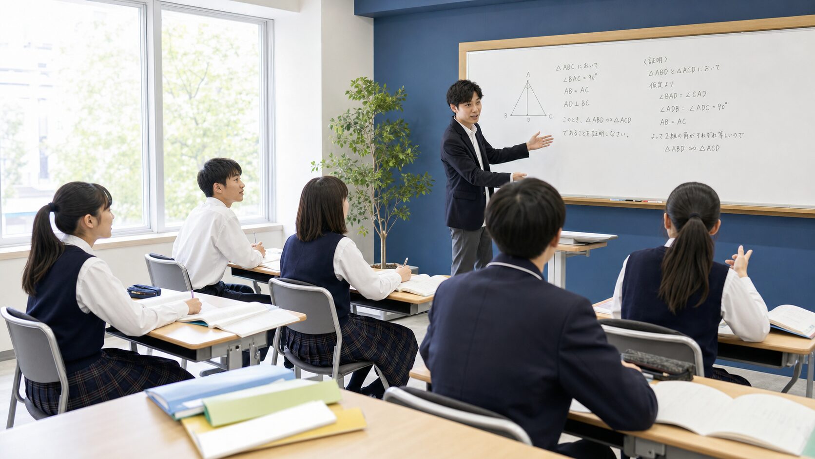 少人数の進学塾で記述式問題を学ぶイメージ