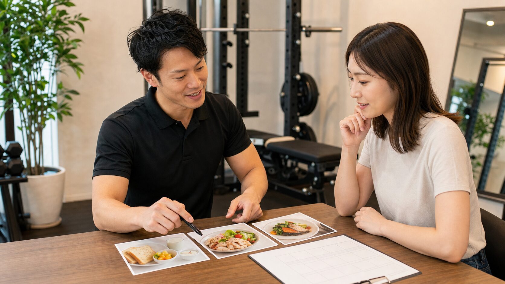 朝食・昼食・夕食の内容をトレーナーと見直す利用者