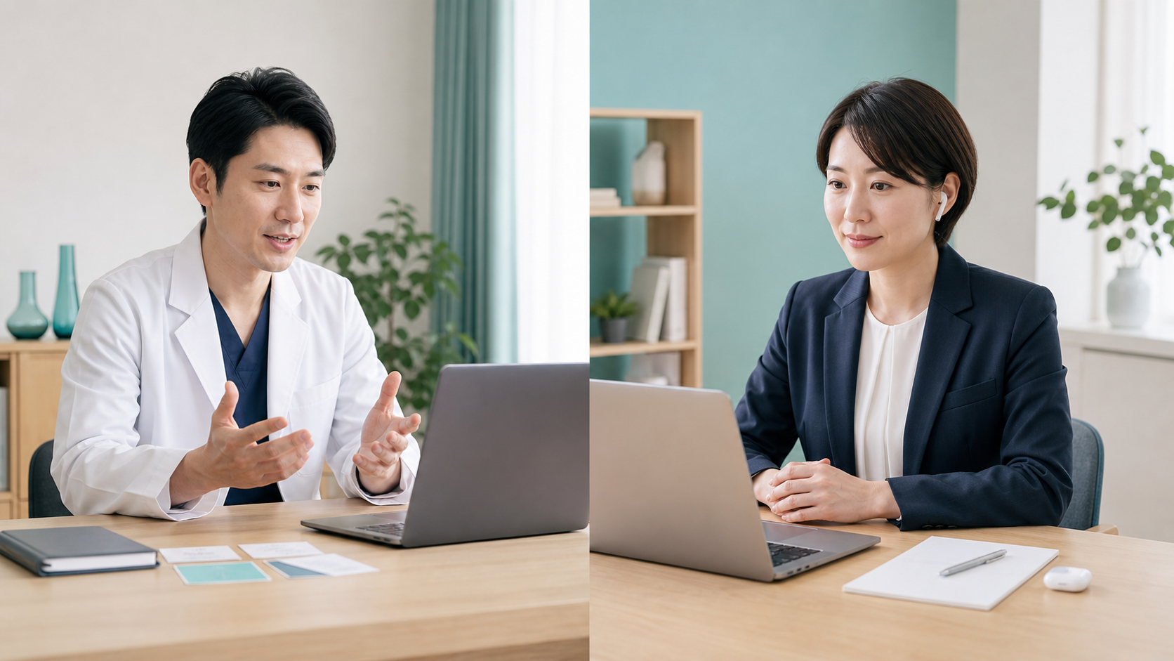 医師とキャリア担当者がオンラインで転職条件を整理する場面