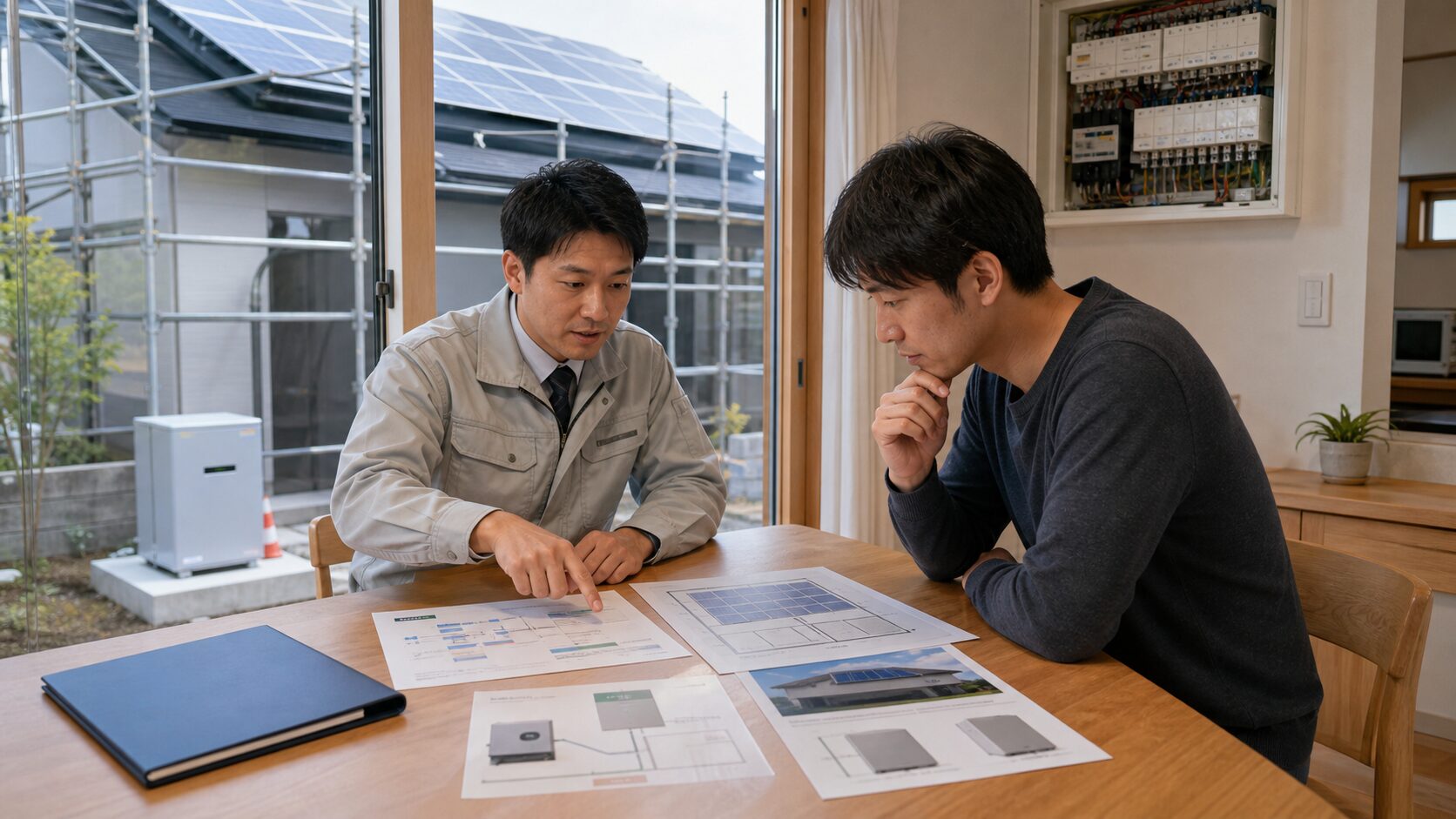太陽光設備の項目別見積もりと住宅工事条件を確認する場面