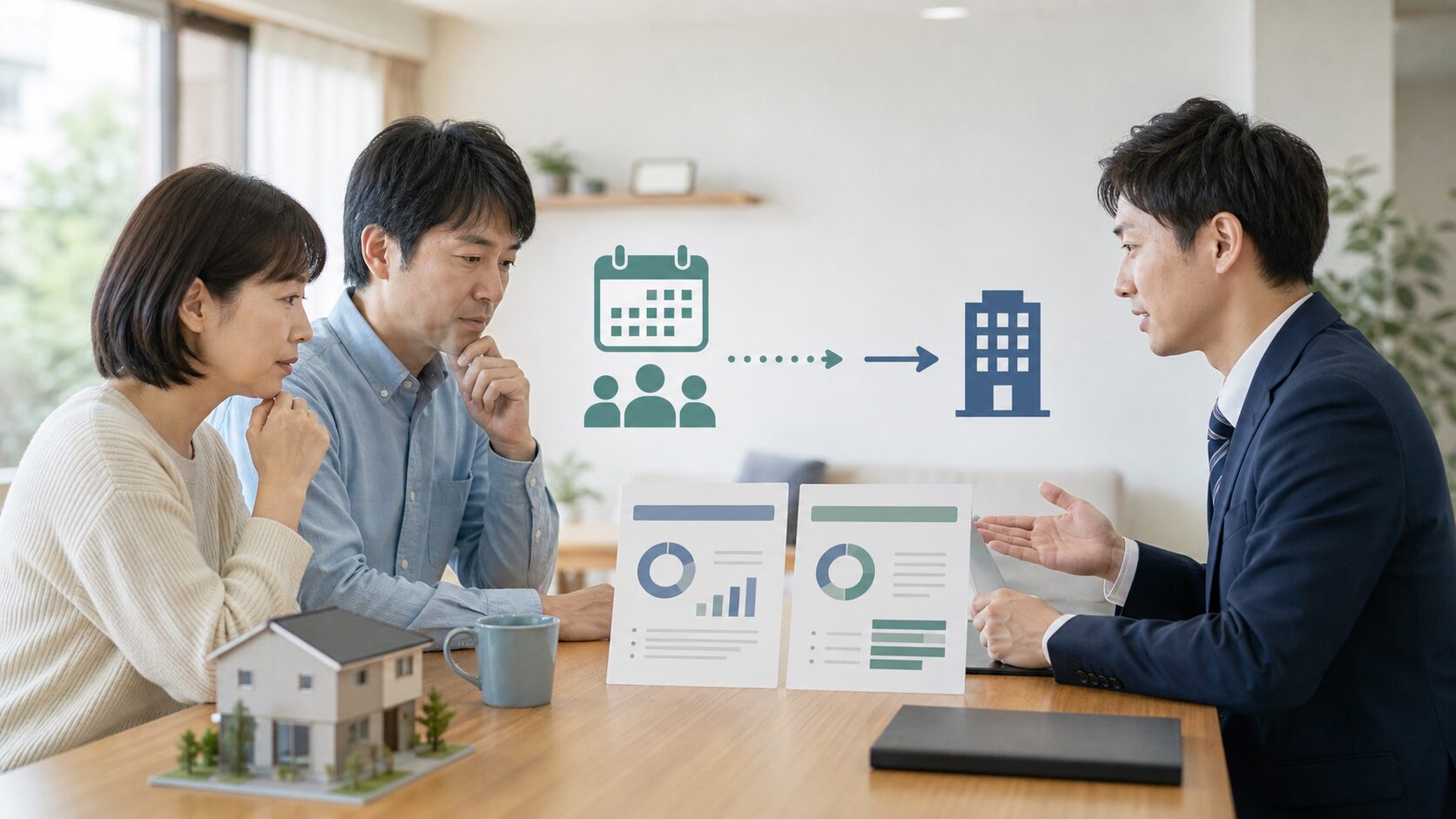 不動産売却の仲介と直接買取を担当者と比較する夫婦