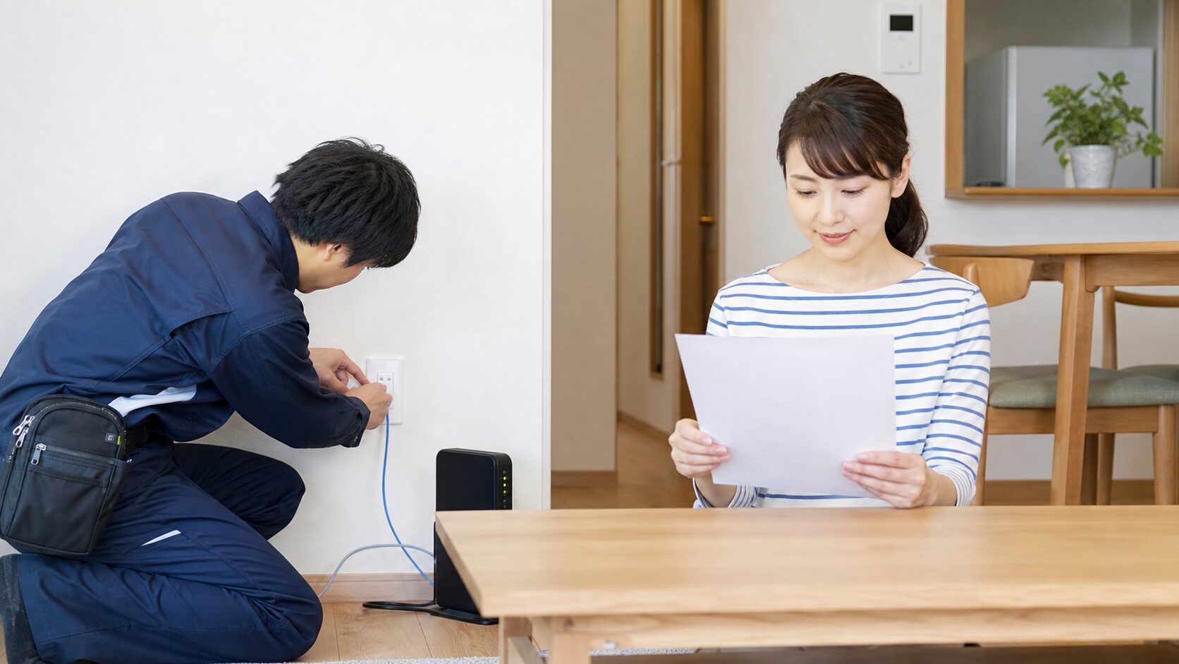 光回線の工事日と契約条件を確認する利用者