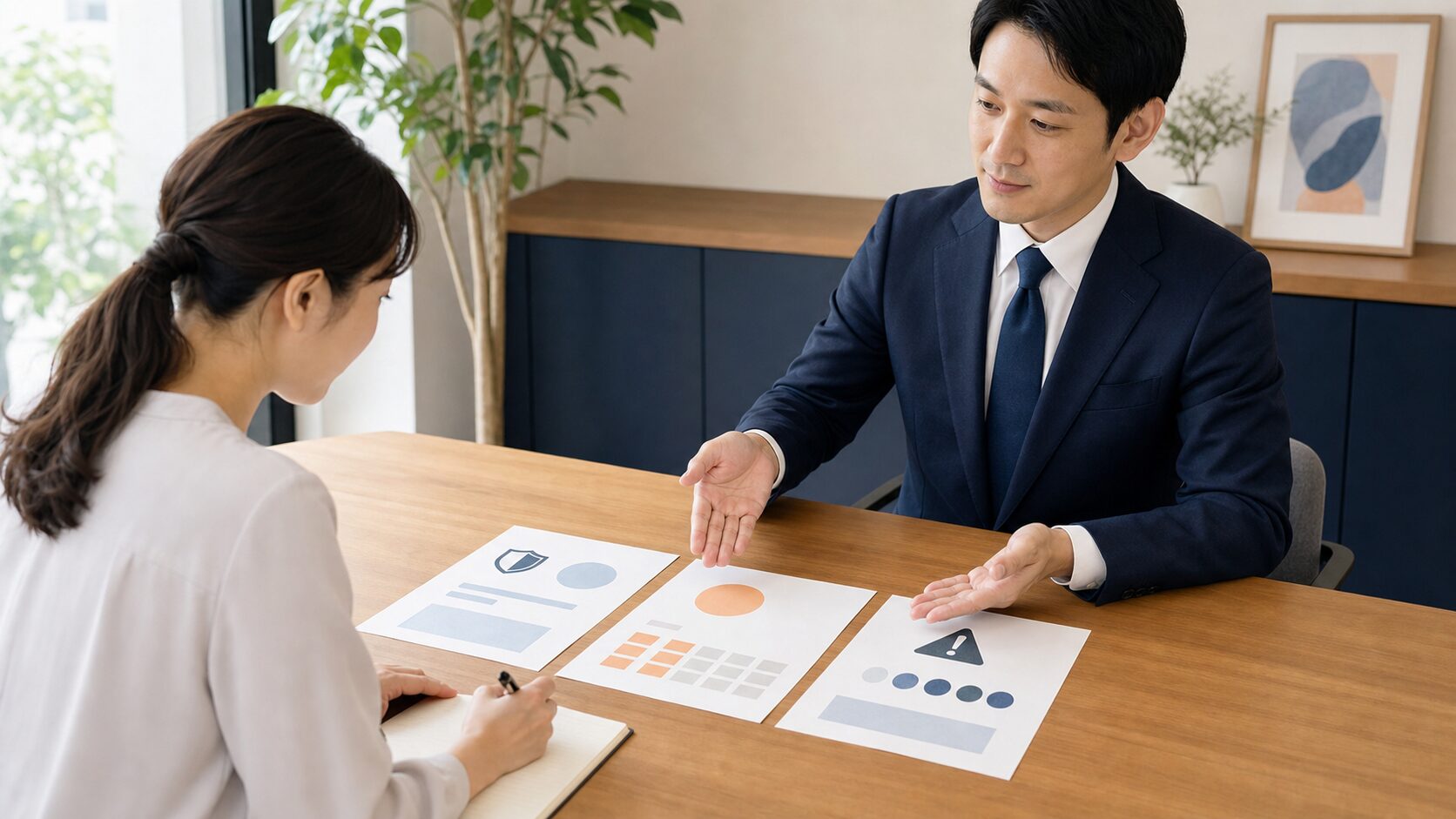 FPから複数の提案資料を受け取り費用とリスクを比較する相談者