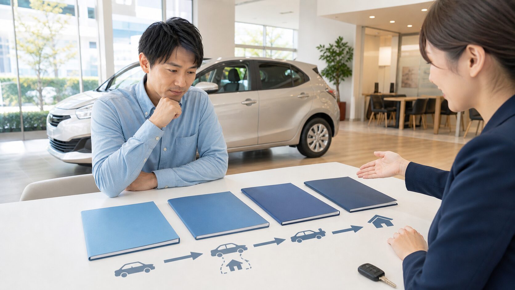 4つのカーリース契約年数と返却・譲渡の選択肢を比べる利用者