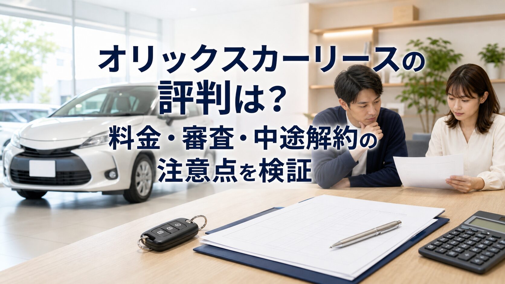 オリックスカーリースの料金・審査・中途解約条件を車両と契約書で比較する場面