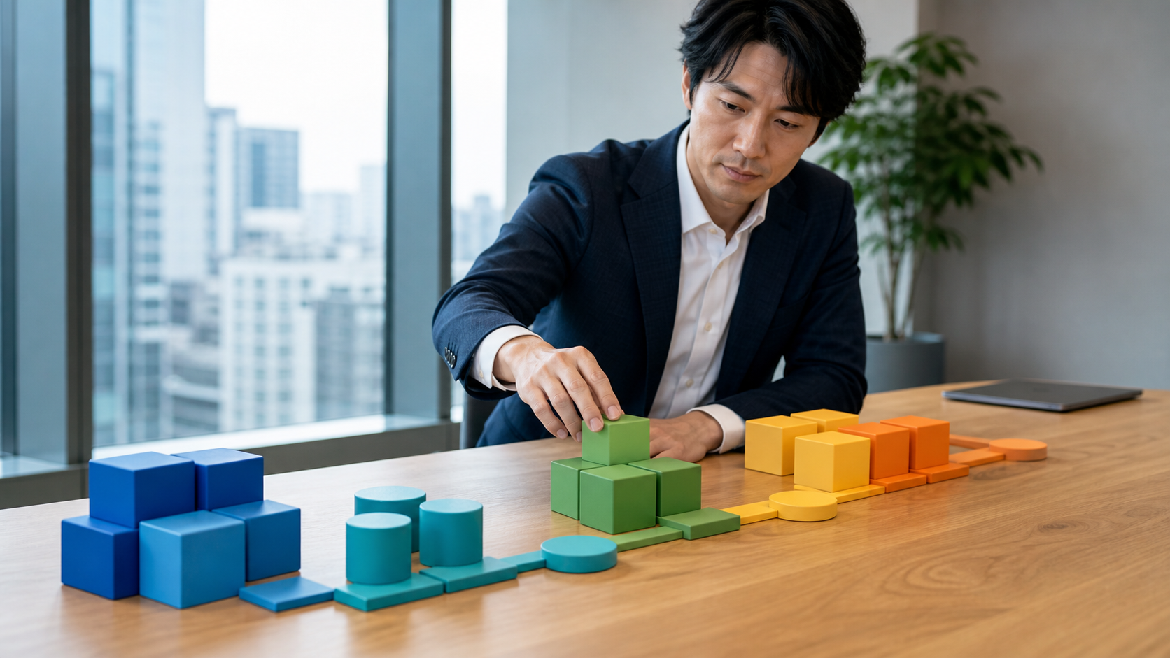 SAPのモジュール・工程・勤務地が異なる公開案件を比較するコンサルタントのイメージ