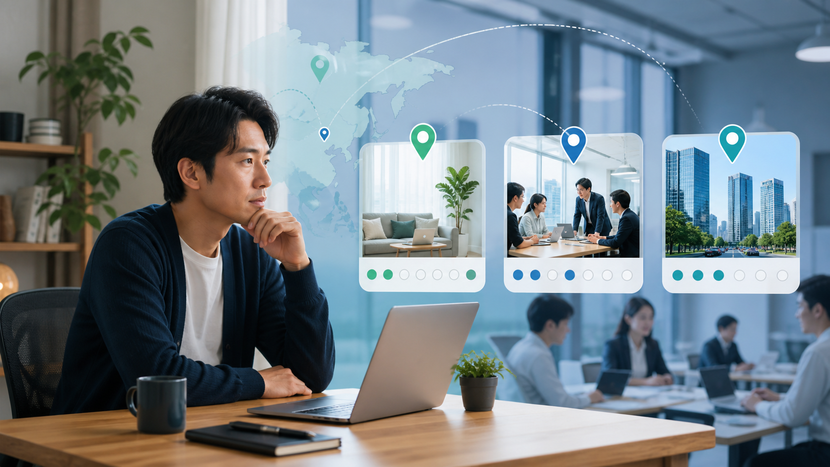 リモート・併用・オンサイトの働き方を比較するSAPコンサルタントのイメージ