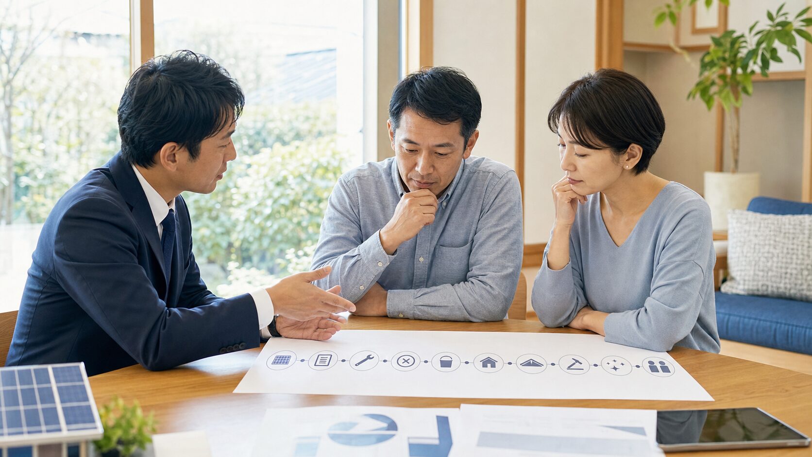 太陽光PPAの10年契約と途中解約条件を確認する夫婦