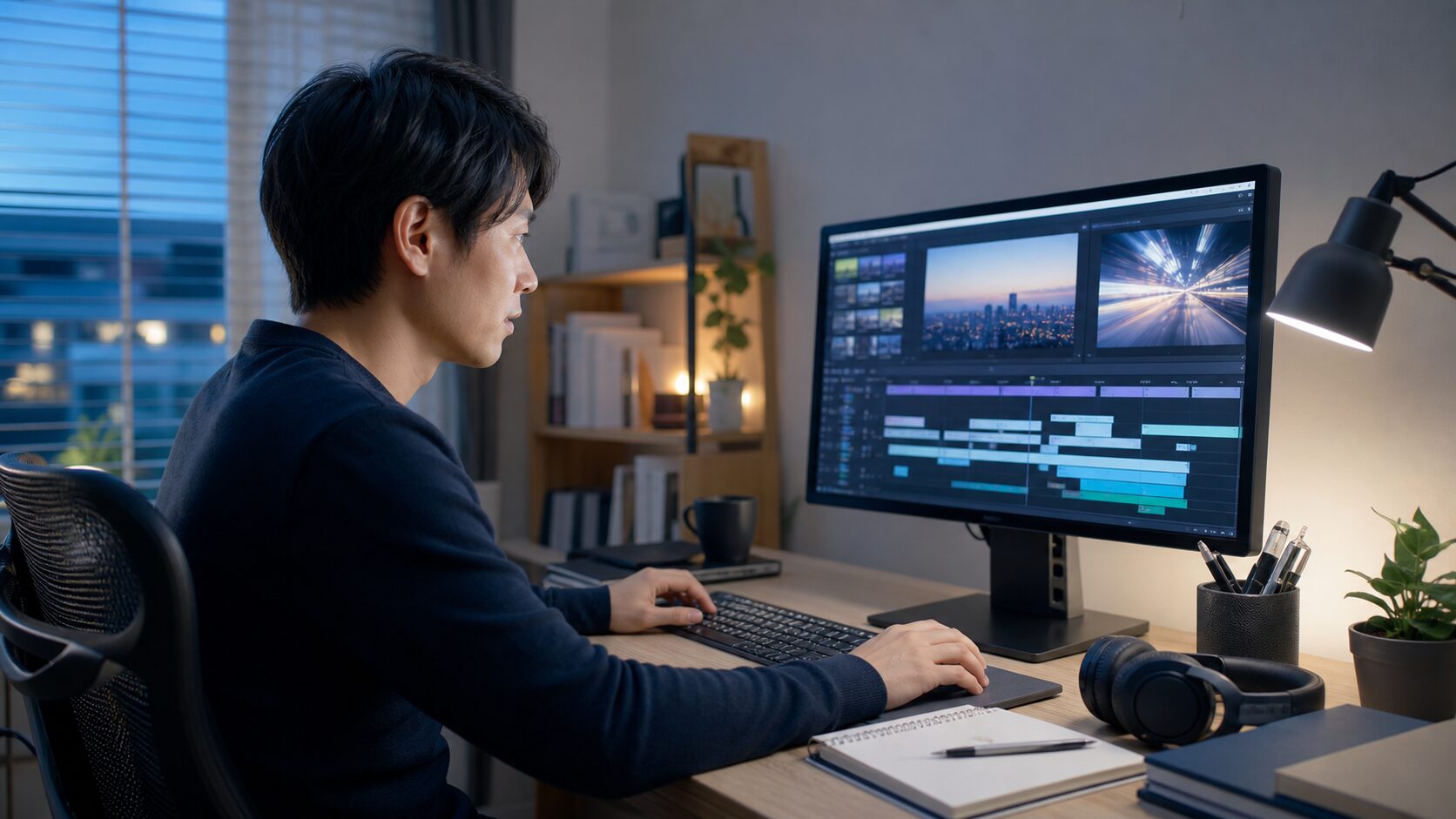 自宅のPCで動画編集を学ぶオンライン受講者