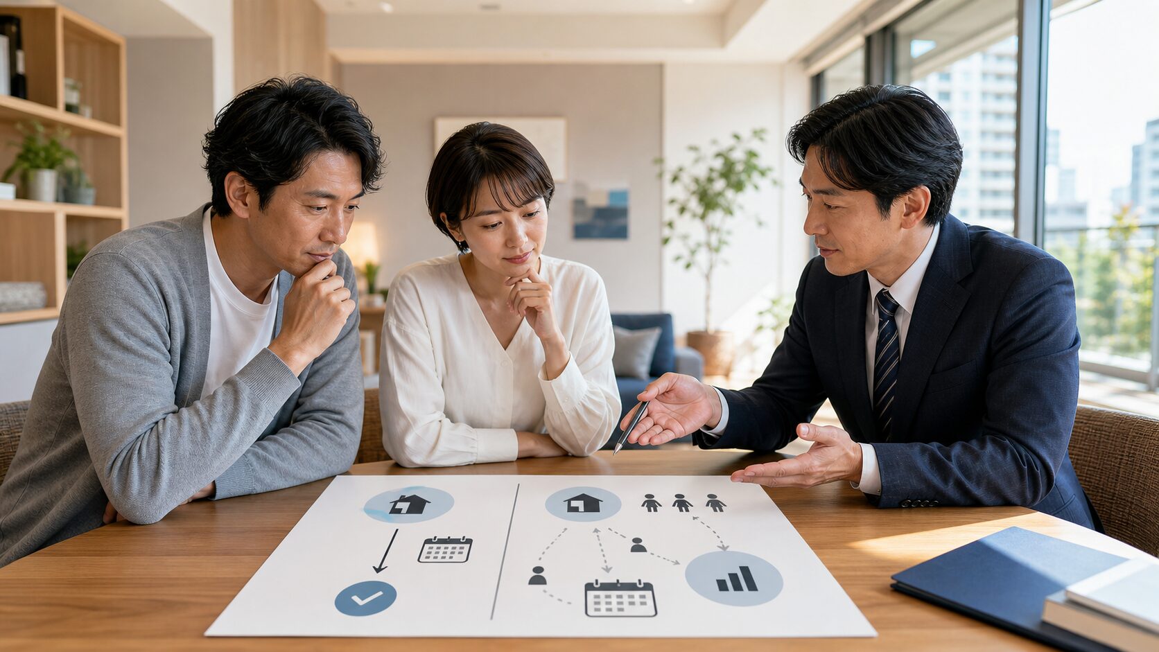 マンションの直接買取と仲介を比較する夫婦