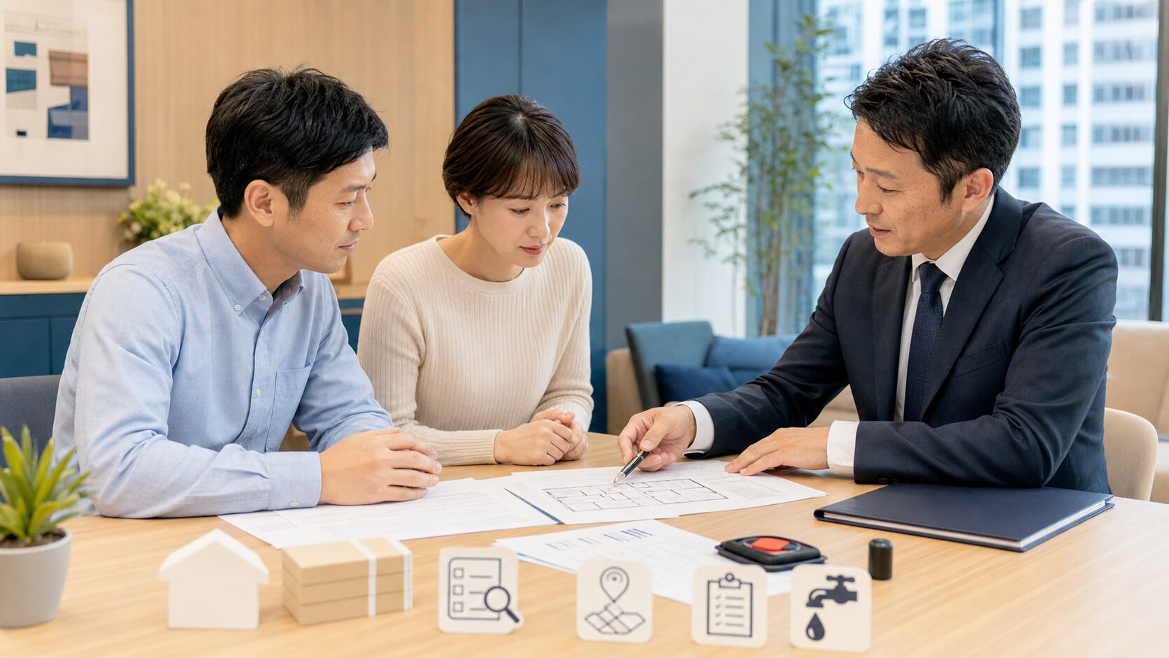 マンション売買契約の費用と責任条件を確認する夫婦