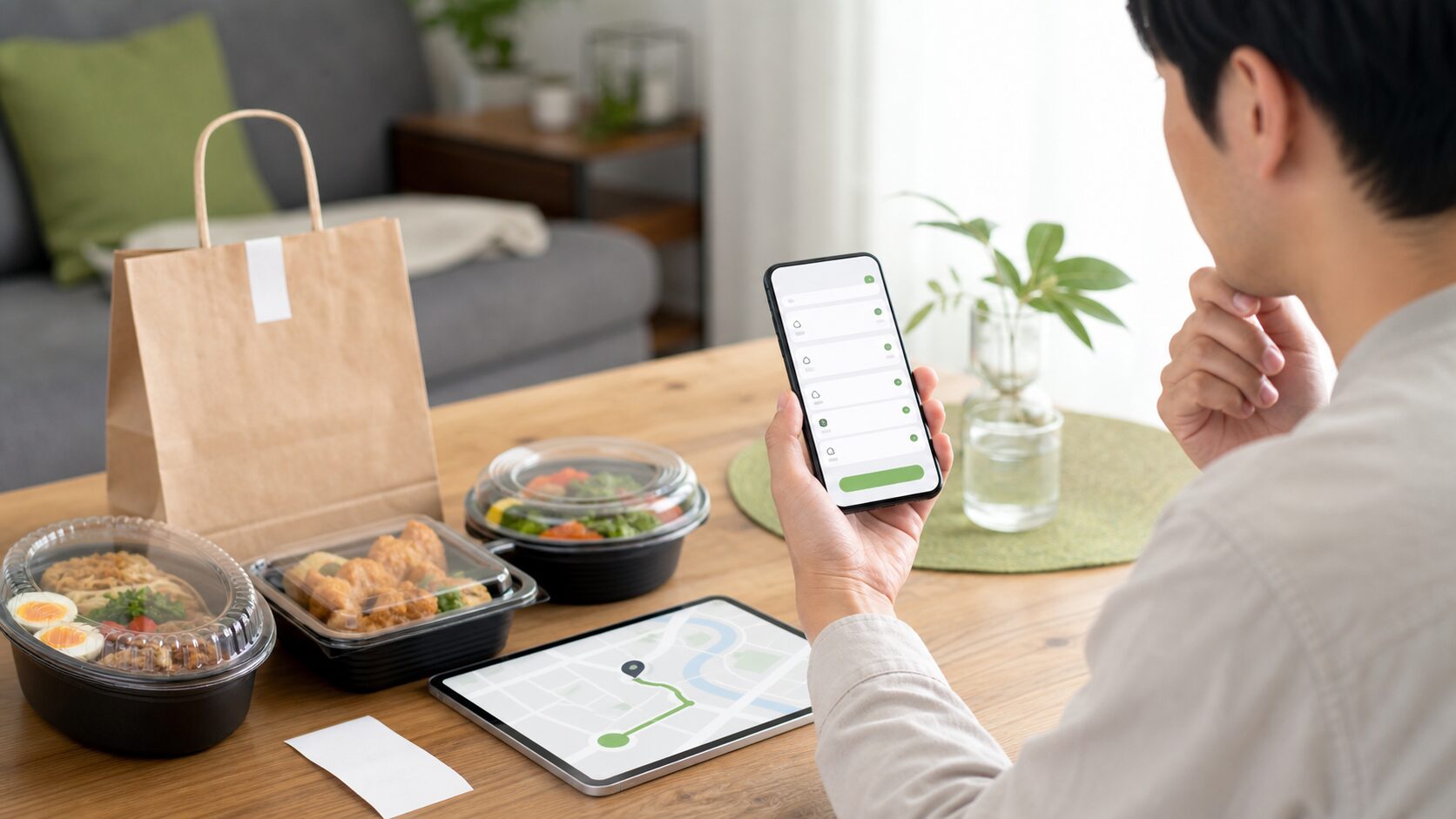 料理の注文画面で商品代と各種手数料を見比べる利用者